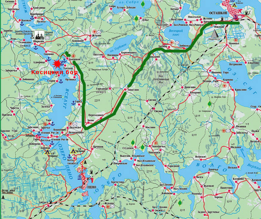 Карта селигера с озерами и дорогами